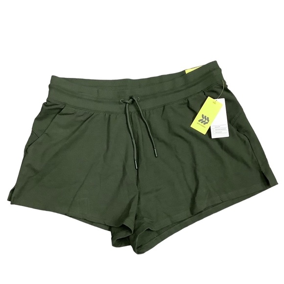 Women's All in Motion XXL Shorts Active Olive French Terry Pockets Stretch NWT - Picture 3 of 10